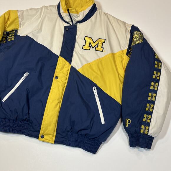 Vintage 90s Pro Player Michigan Wolverines Puffer Jacket Men’s XL Full Zip Blue - Picture 3 of 15